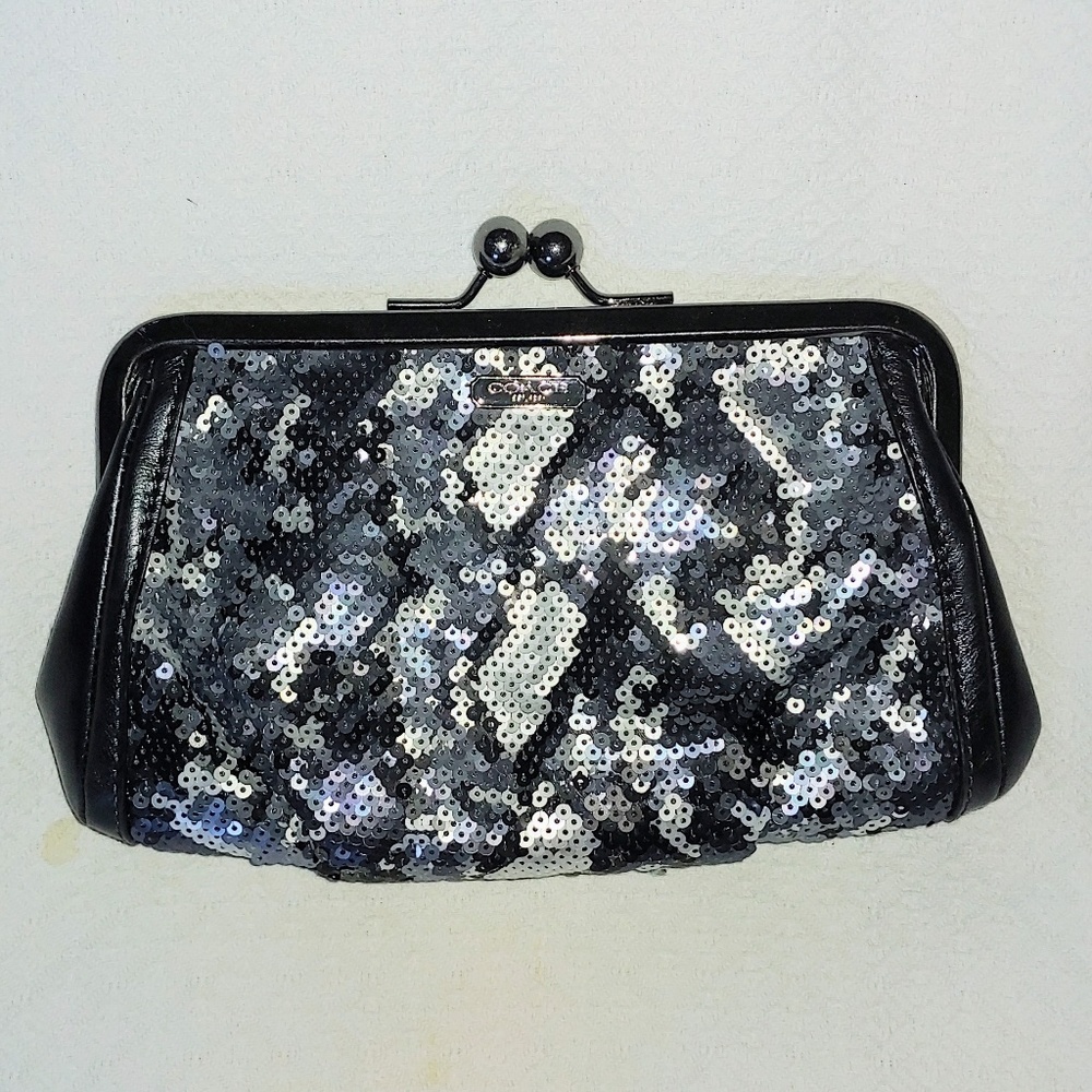 Coach Madison Sequin Python Frame Clutch